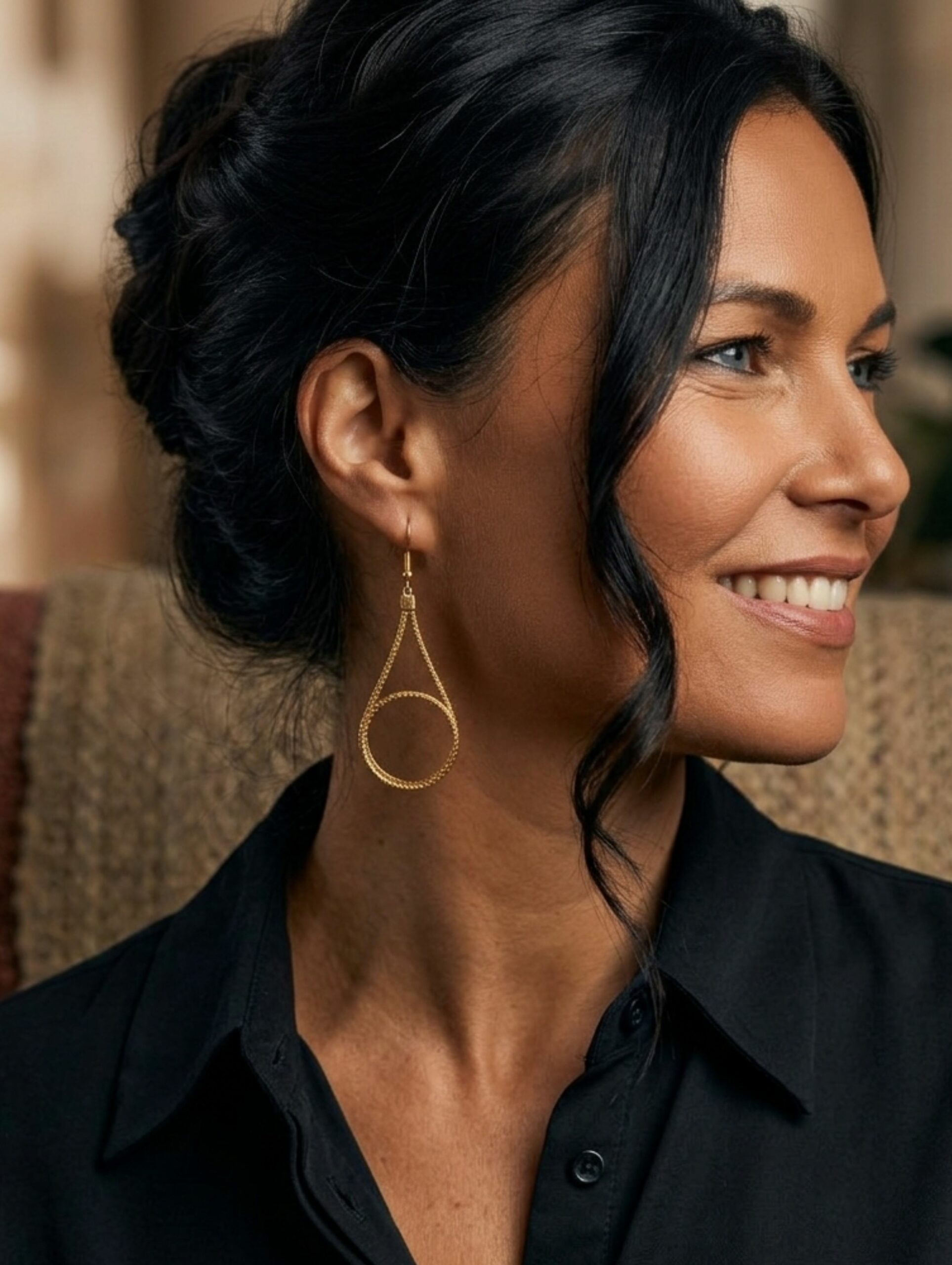 Pendientes de oro vegetal – PRAGA – Biojoya Capim dourado – Joya sostenible natural hecha a mano – Ganchos – 7,5cmx2,5cm – SLOWECO