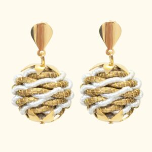 Pendientes oro vegetal - PARADISE - Biojoya Capim dourado - Joya sostenible natural hecha a mano - Presión - 3cmx2cm - SLOWECO - Blanco