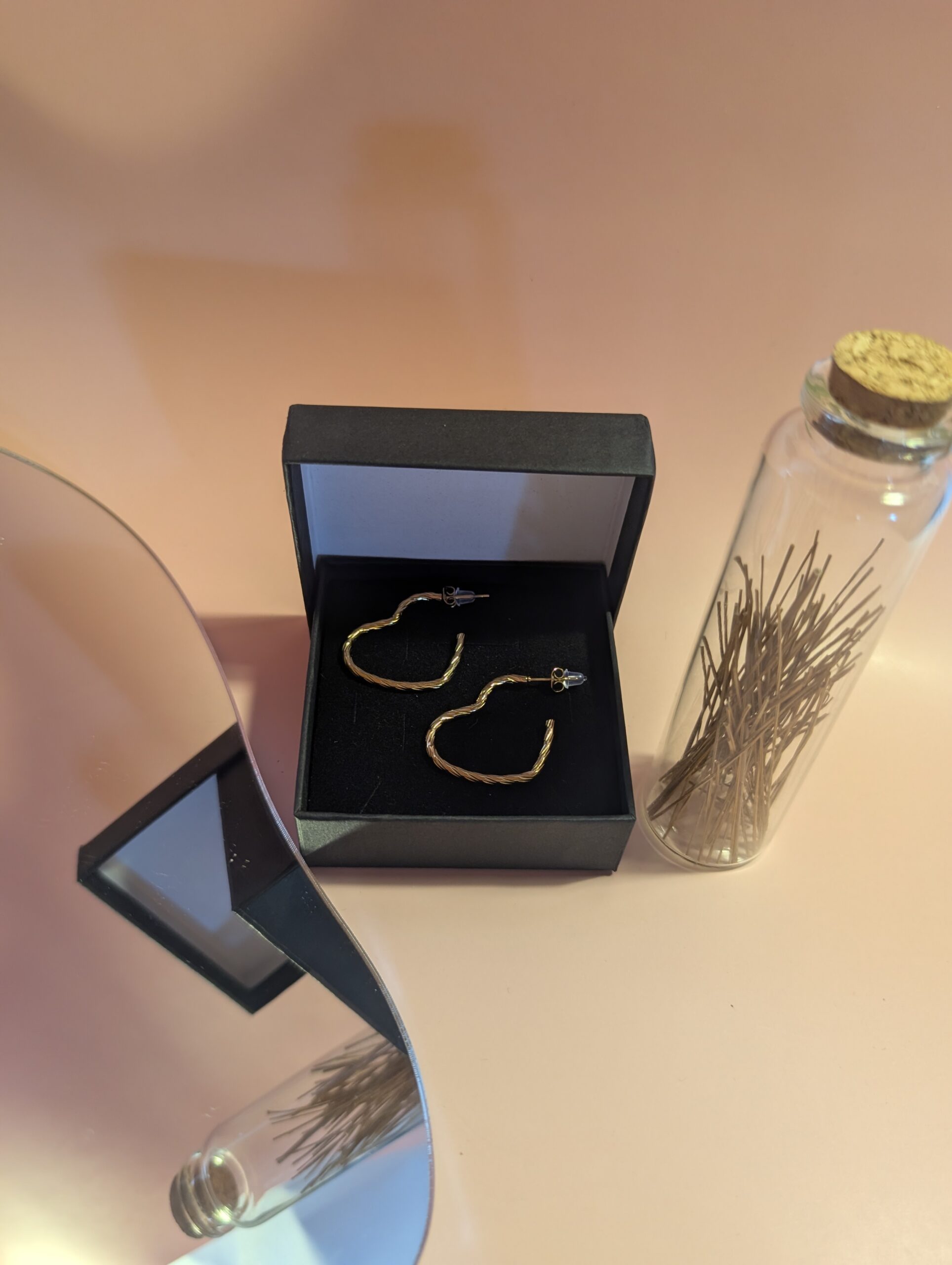 Pendientes Corazón Acero inoxidable dorado 316L Hipoalergénicos – Base para tus Capimix de oro vegetal – 3×2,5 cm – 2 U.