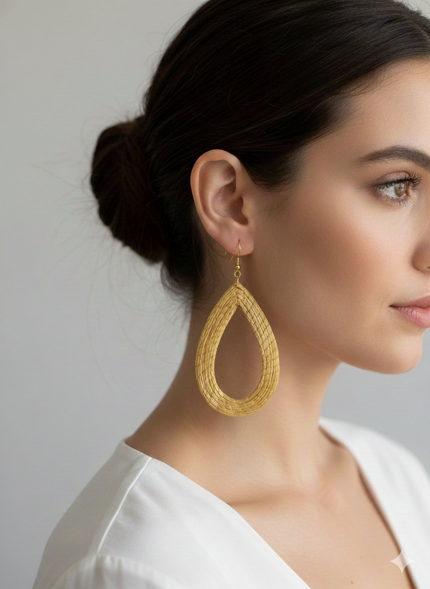 Pendientes de oro vegetal – SERENIDAD – Biojoya Capim dorado – Joya sostenible hecha a mano – Ganchos – 9x5cm SLOWECO