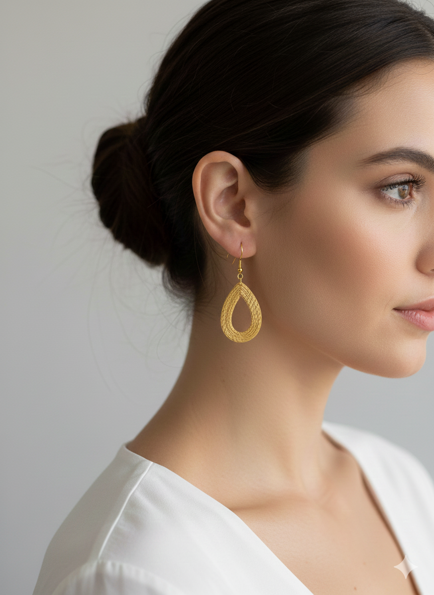 Pendientes de oro vegetal – VITALIDAD – Biojoya Capim dorado – Joya sostenible hecha a mano – Ganchos – 5,5×2,5cm SLOWECO