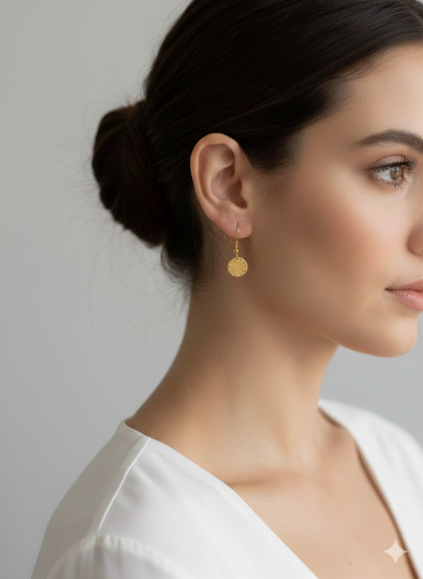 Pendientes de oro vegetal – ARMONIA – Biojoya Capim dorado – Joya sostenible hecha a mano – Ganchos – 4×1,5cm SLOWECO