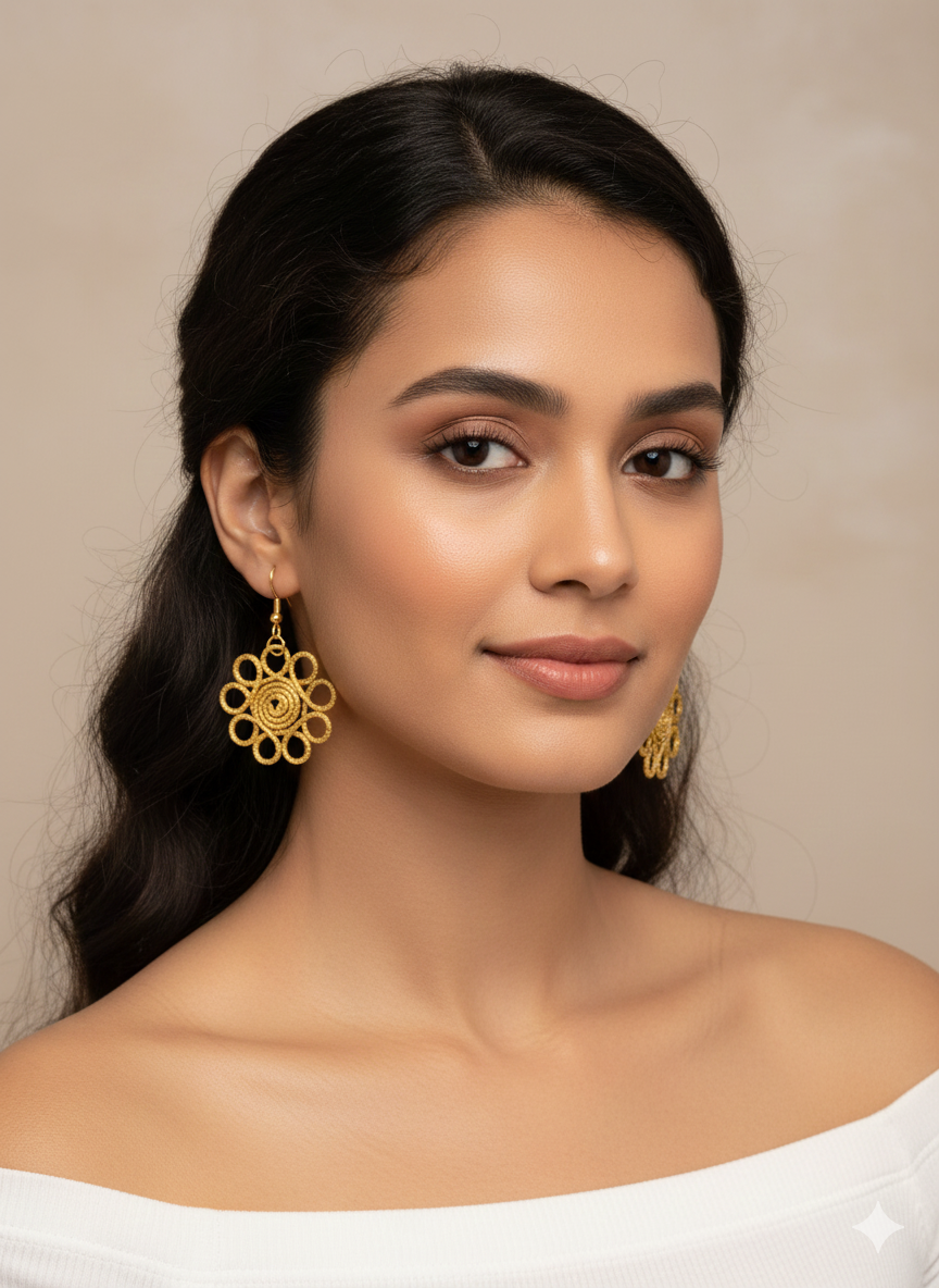 Pendientes de oro vegetal – ALEGRIA – Biojoya Capim dorado – Joya sostenible hecha a mano – Ganchos – 6x3cm SLOWECO