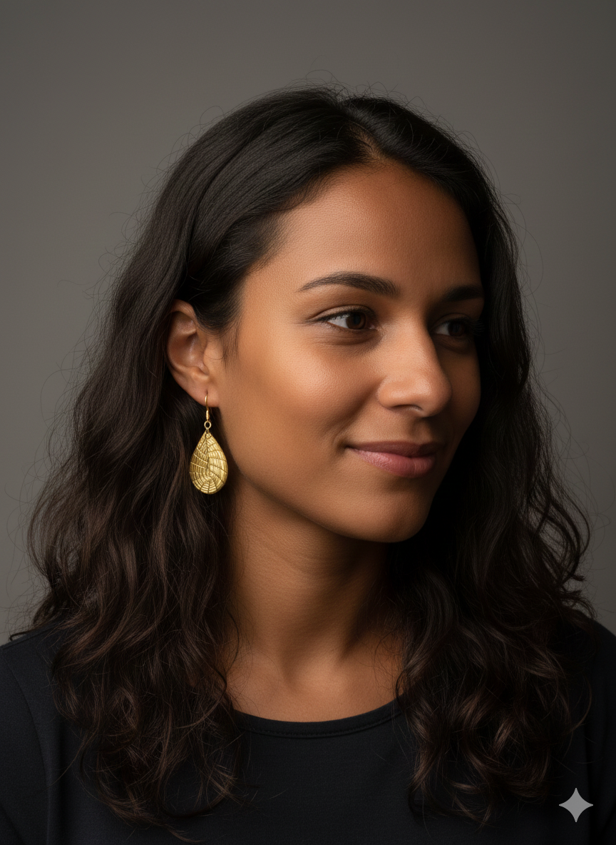 Pendientes de oro vegetal – ESPERANZA – Biojoya Capim dorado – Joya sostenible hecha a mano – Ganchos – 5,5x2cm SLOWECO