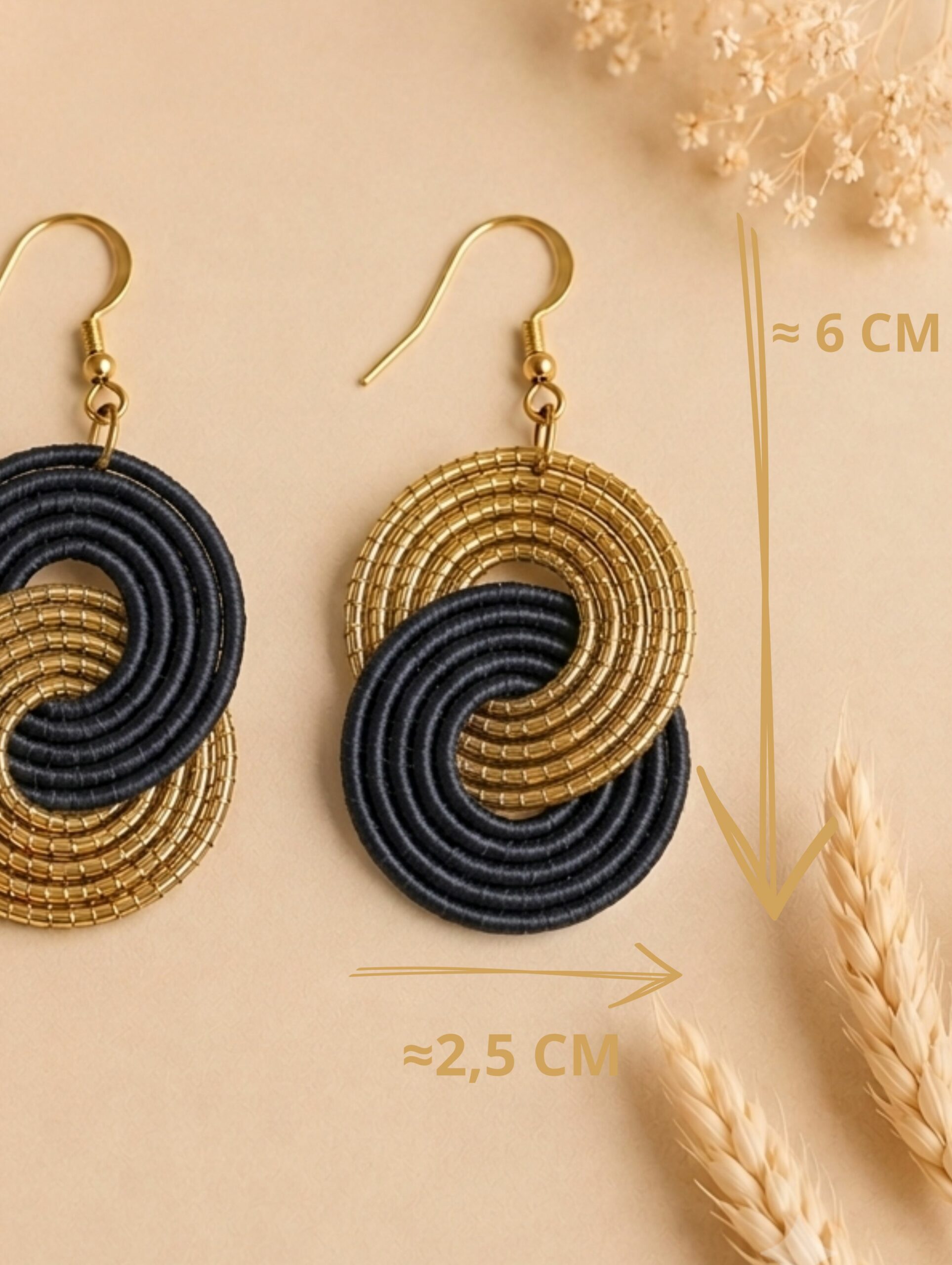 Pendientes de oro vegetal - PARIS COLOR - Biojoya Capim dourado - Joya sostenible natural hecha a mano - Ganchos - 6 cmx2,5cm - SLOWECO - Imagen 9