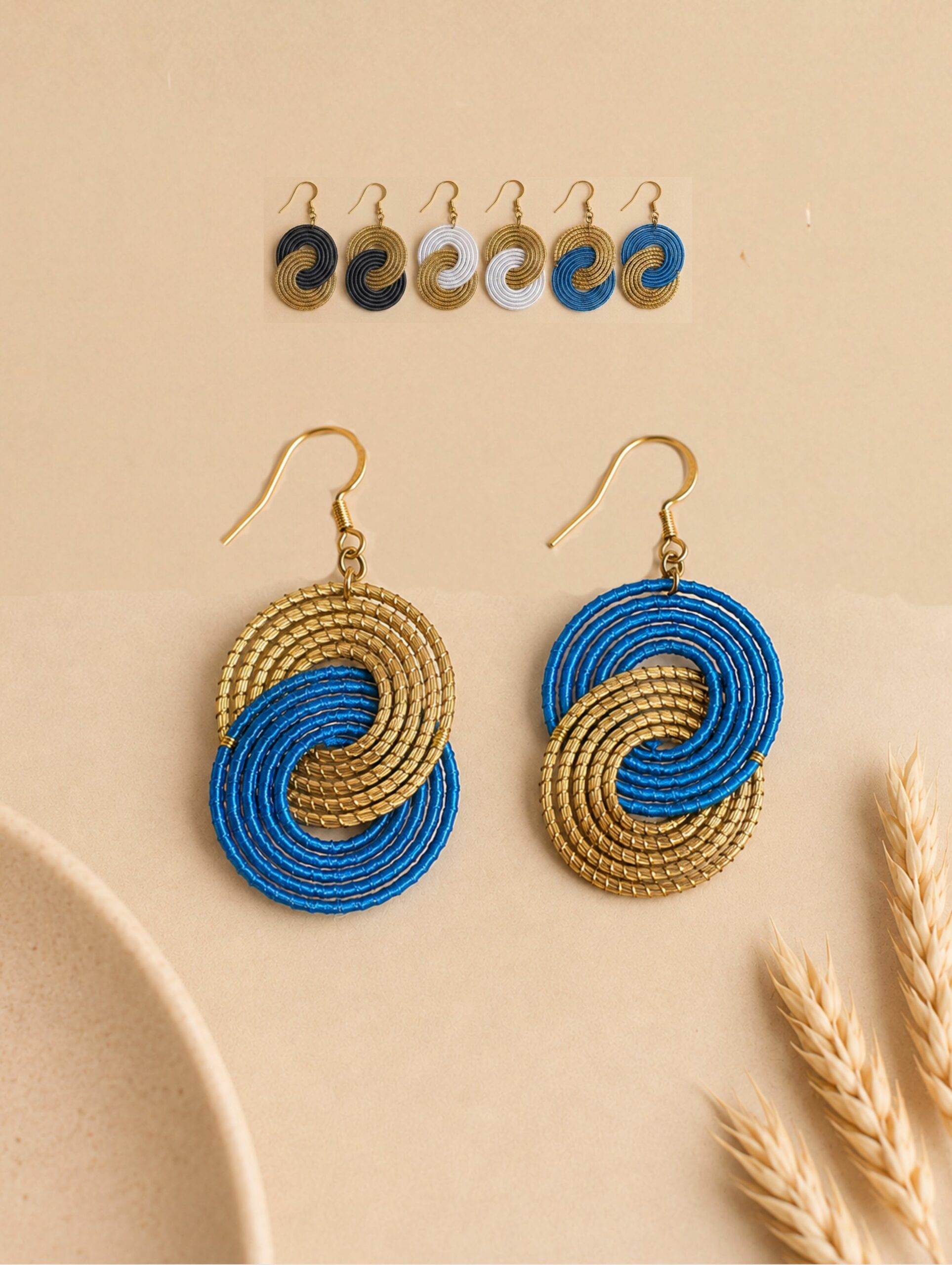 pendientes artesanales y sostenibles capim dourado oro vegetal Paris color
