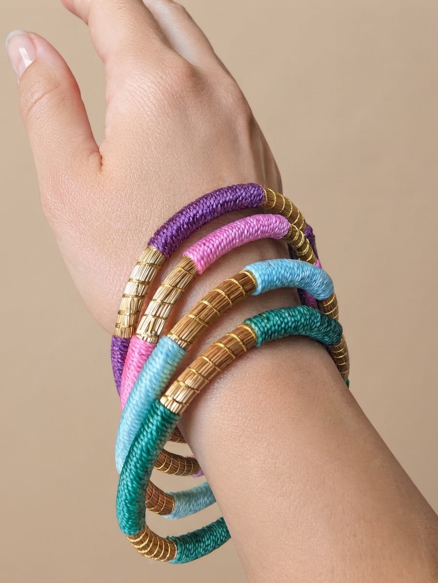 Brazalete de oro vegetal – ROMA CON COLOR – Biojoya Capim dourado – Joya sostenible natural hecha a mano – Rígido – Diámetro 6,5cm- Ancho 0,6cm – SLOWECO – 1U.