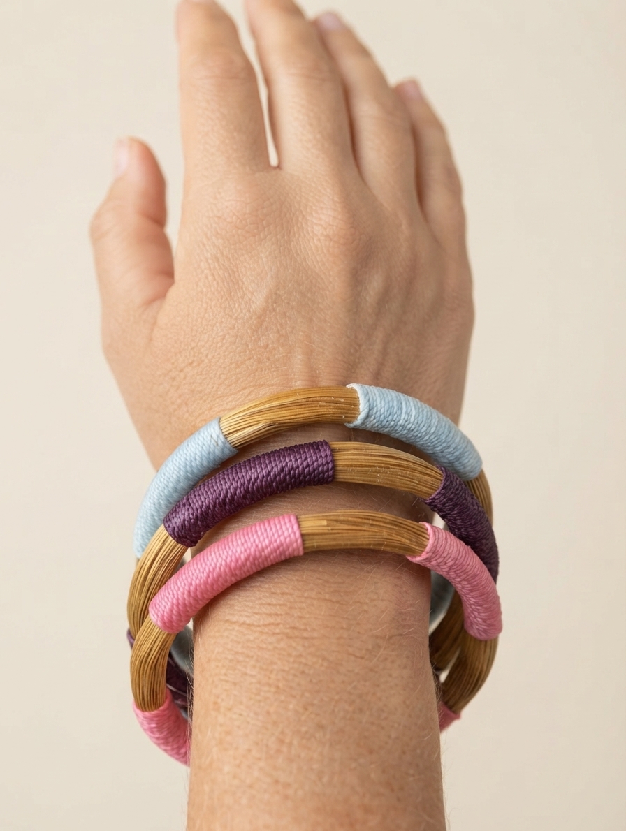Brazalete de oro vegetal – AFRICANO – Biojoya Capim dourado – Joya sostenible natural hecha a mano – Rígido – Diámetro 6,5cm – Ancho 0,8cm – SLOWECO – 1U.